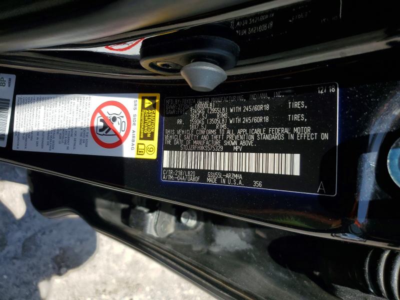 Aukcja sprzedaży 2019 Toyota Highlander, vin: 5TDJZRFHXKS575329, numer aukcji: 60982446