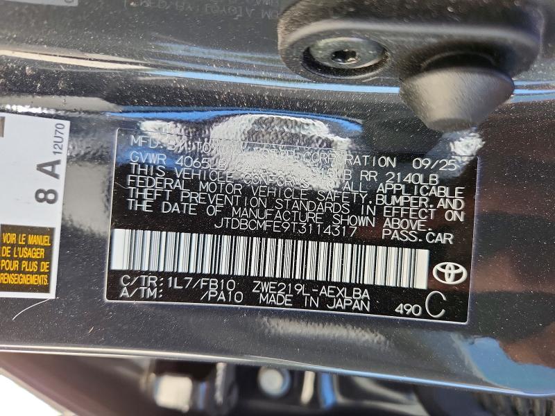 62595876 :رقم المزاد ، JTDBCMFE9T3114317 vin ، 2026 Toyota Corolla Hybrid مزاد بيع