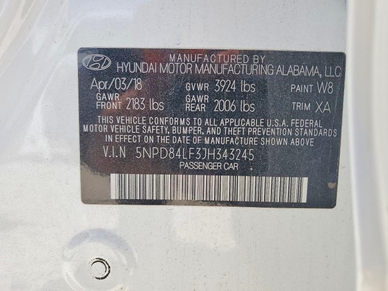 2018 Hyundai Elantra მანქანა იყიდება აუქციონზე, vin: 5NPD84LF3JH343245, აუქციონის ნომერი: 59841406