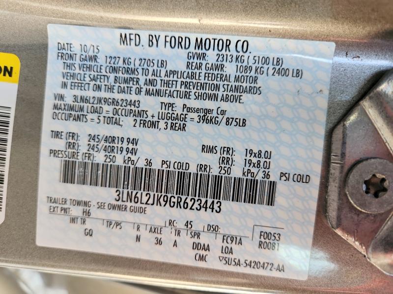 Продажа на аукционе авто 2016 Lincoln Mkz, vin: 3LN6L2JK9GR623443, номер лота: 59359546