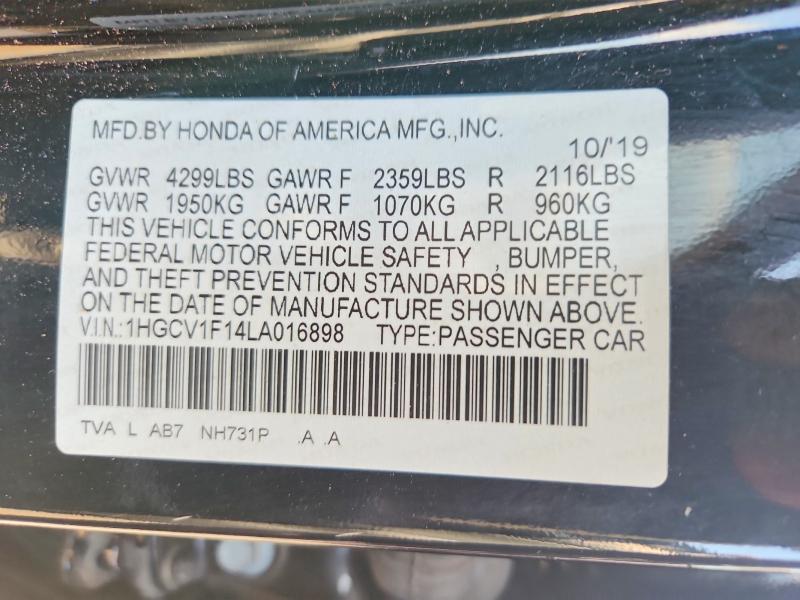 Продажа на аукционе авто 2020 Honda Accord, vin: 1HGCV1F14LA016898, номер лота: 60442756