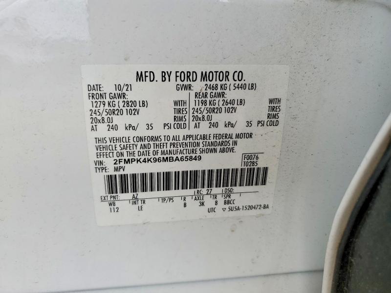 Продаж на аукціоні авто 2021 Ford Edge, vin: 2FMPK4K96MBA65849, номер лоту: 62216476