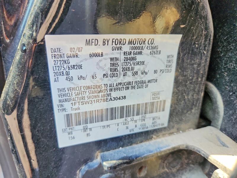 2008 Ford F350 მანქანა იყიდება აუქციონზე, vin: 1FTSW31R78EA30438, აუქციონის ნომერი: 60688056