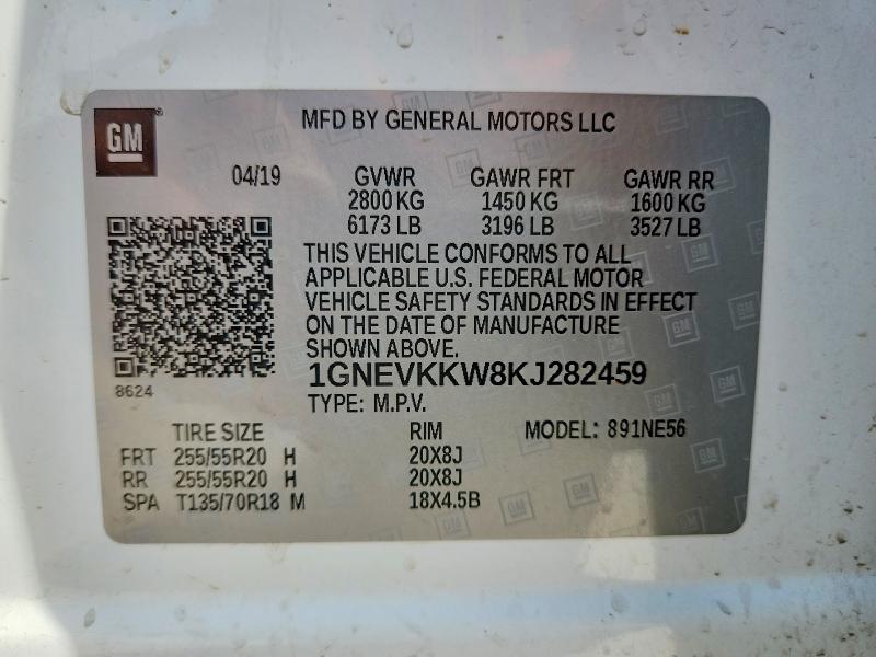 Aukcja sprzedaży 2019 Chevrolet Traverse, vin: 1GNEVKKW8KJ282459, numer aukcji: 62348086