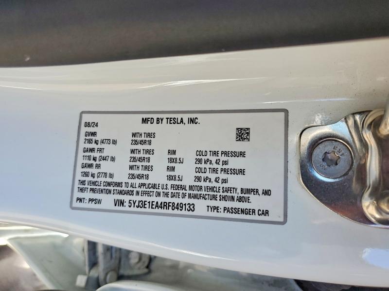 Продажа на аукционе авто 2024 Tesla Model 3, vin: 5YJ3E1EA4RF849133, номер лота: 60329796