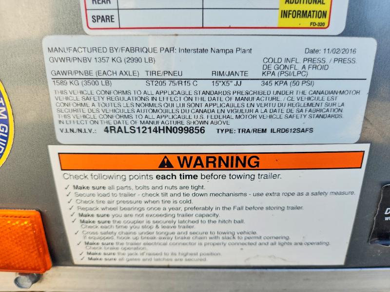Aukcja sprzedaży 2017 Trlr Ilrd612safs6x12, vin: 4RALS1214HN099856, numer aukcji: 60155686