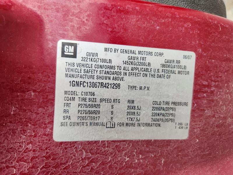 2007 Chevrolet Tahoe მანქანა იყიდება აუქციონზე, vin: 1GNFC13067R421298, აუქციონის ნომერი: 62064916