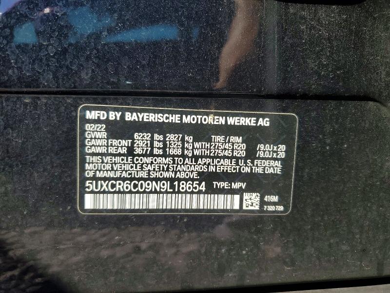 2022 Bmw X5 მანქანა იყიდება აუქციონზე, vin: 5UXCR6C09N9L18654, აუქციონის ნომერი: 60119226
