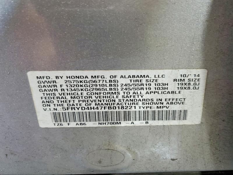 Aukcja sprzedaży 2015 Acura Mdx, vin: 5FRYD4H47FB018221, numer aukcji: 62084866