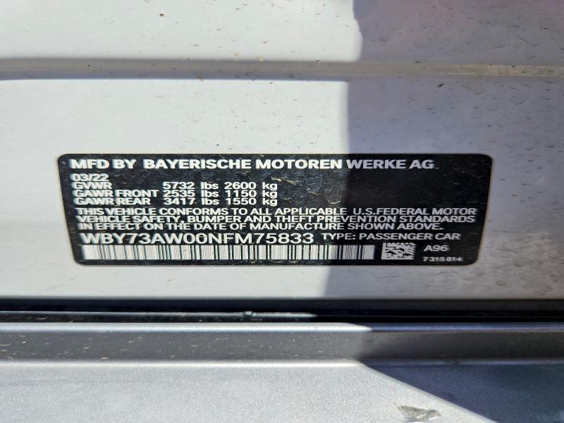 Aukcja sprzedaży 2022 Bmw I4, vin: WBY73AW00NFM75833, numer aukcji: 62607786