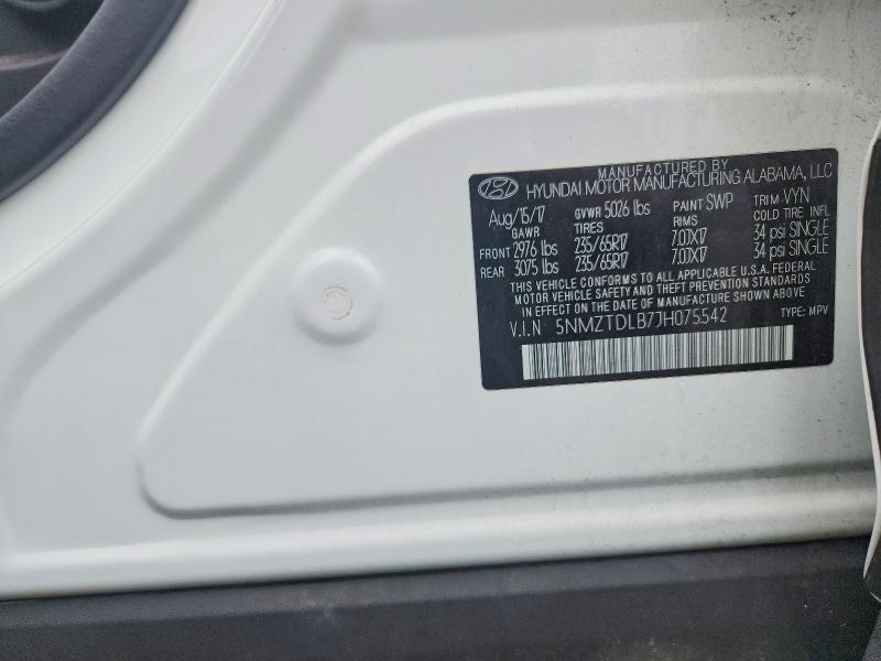 63060456 :رقم المزاد ، 5NMZTDLB7JH075542 vin ، 2018 Hyundai Santa Fe Sport مزاد بيع
