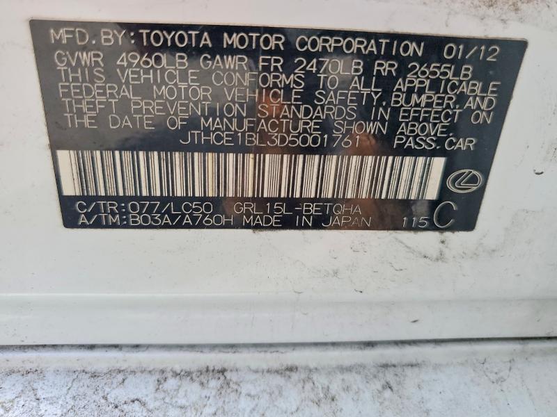 Продаж на аукціоні авто 2013 Lexus Gs, vin: JTHCE1BL3D5001761, номер лоту: 59884306
