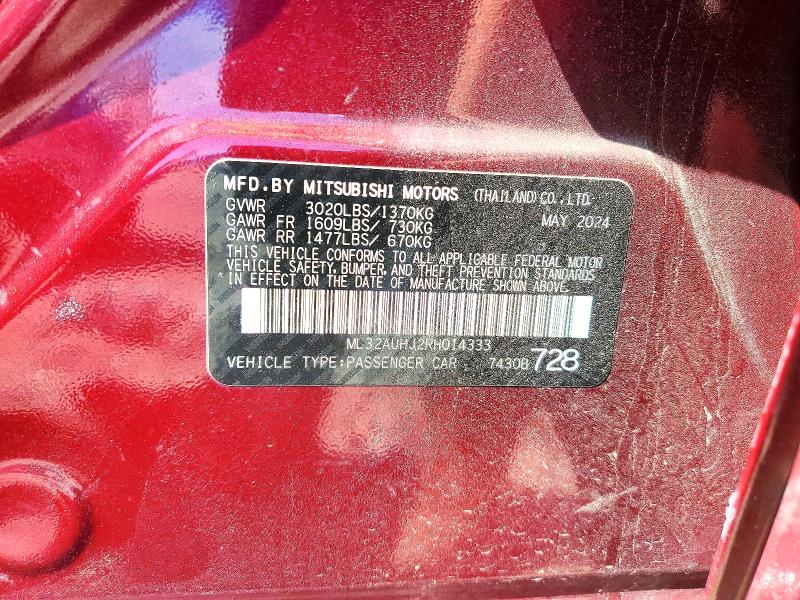 Продажа на аукционе авто 2024 Mitsubishi Mirage, vin: ML32AUHJ2RH014333, номер лота: 62126556