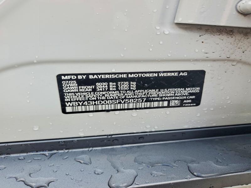 Aukcja sprzedaży 2025 Bmw I4, vin: WBY43HD08SFV58257, numer aukcji: 62951246