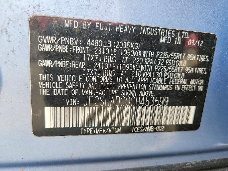Продажа на аукционе авто 2012 Subaru Forester, vin: JF2SHADC0CH453599, номер лота: 61196786