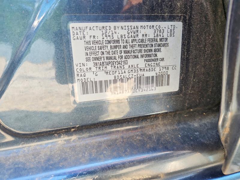 2014 Nissan Sentra მანქანა იყიდება აუქციონზე, vin: 3N1AB7AP0EY342163, აუქციონის ნომერი: 59892356