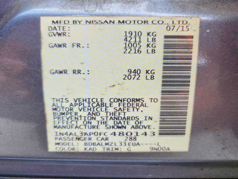 Продажа на аукционе авто 2015 Nissan Altima, vin: 1N4AL3AP0FC480143, номер лота: 63169096