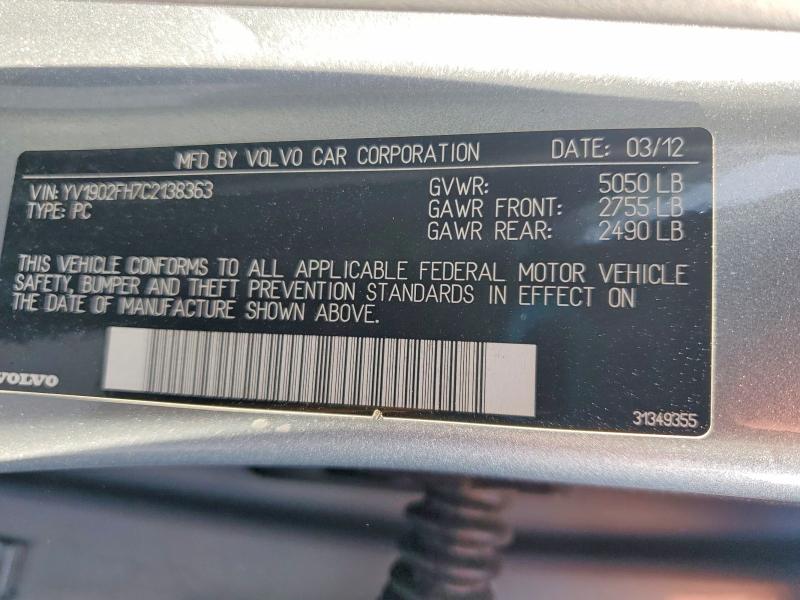 2012 Volvo S60 მანქანა იყიდება აუქციონზე, vin: YV1902FH7C2138363, აუქციონის ნომერი: 59281896
