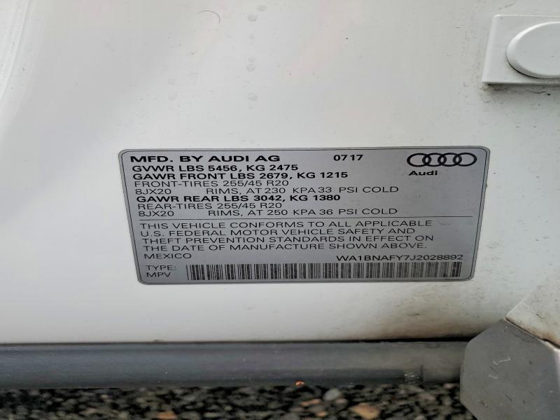 Aukcja sprzedaży 2018 Audi Q5, vin: WA1BNAFY7J2028892, numer aukcji: 60923196