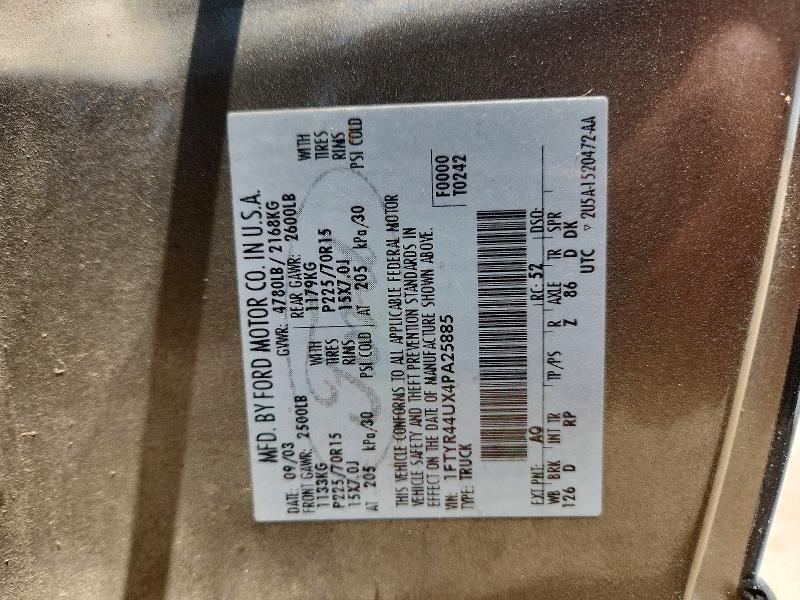 2004 Ford Ranger მანქანა იყიდება აუქციონზე, vin: 1FTYR44UX4PA25885, აუქციონის ნომერი: 61495566