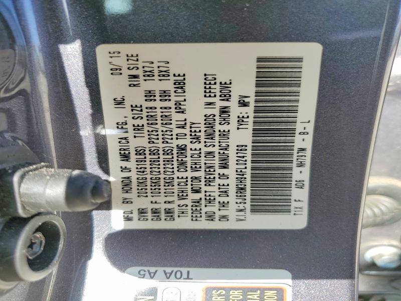 Aukcja sprzedaży 2015 Honda Cr-v, vin: 5J6RM3H94FL024769, numer aukcji: 62059956