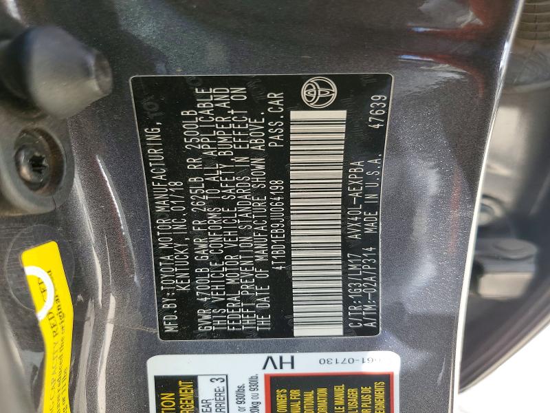 62352616 :رقم المزاد ، 4T1BD1EB9JU064198 vin ، 2018 Toyota Avalon Hybrid مزاد بيع