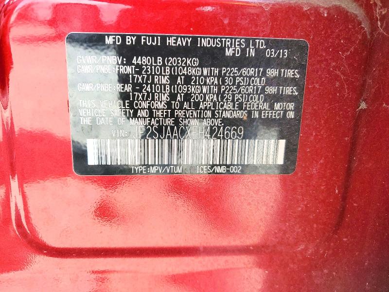 2014 Subaru Forester მანქანა იყიდება აუქციონზე, vin: JF2SJAACXEH424669, აუქციონის ნომერი: 59274286
