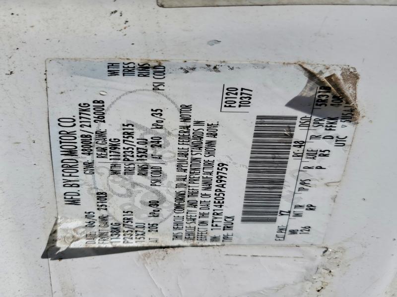 2005 Ford Ranger მანქანა იყიდება აუქციონზე, vin: 1FTYR14E05PA99759, აუქციონის ნომერი: 60800506