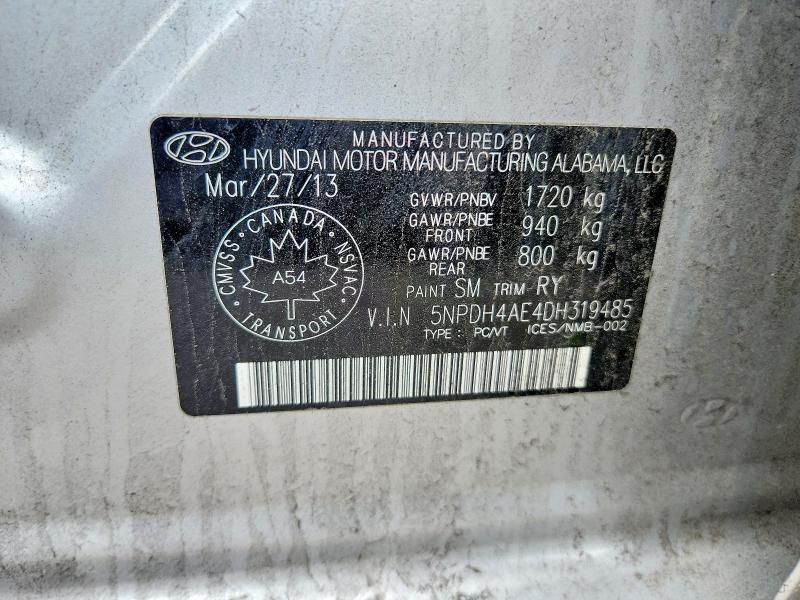 62808246 :رقم المزاد ، 5NPDH4AE4DH319485 vin ، 2013 Hyundai Elantra مزاد بيع