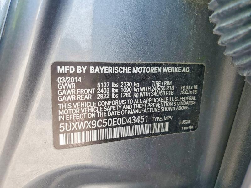 2014 Bmw X3 მანქანა იყიდება აუქციონზე, vin: 5UXWX9C50E0D43451, აუქციონის ნომერი: 60052656
