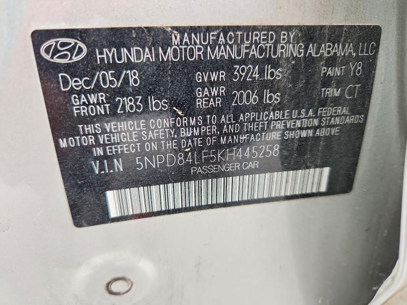 60698116 :رقم المزاد ، 5NPD84LF5KH445258 vin ، 2019 Hyundai Elantra مزاد بيع