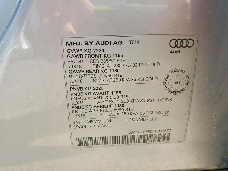 Продажа на аукционе авто 2015 Audi Q3, vin: WA1EFEFS0FR002677, номер лота: 63135326