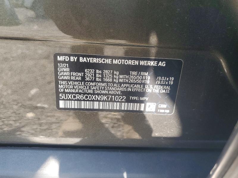 2022 Bmw X5 მანქანა იყიდება აუქციონზე, vin: 5UXCR6C0XN9K71022, აუქციონის ნომერი: 61821266
