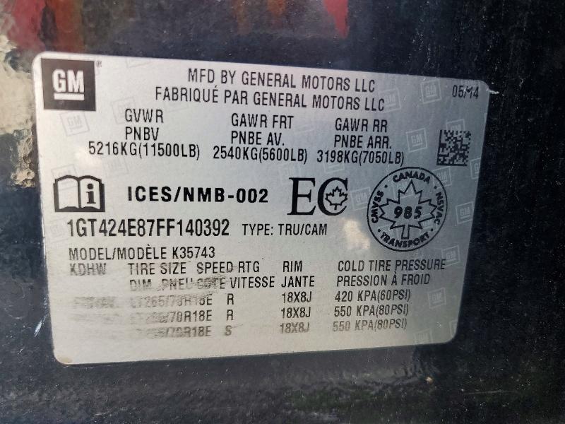 59731066 :رقم المزاد ، 1GT424E87FF140392 vin ، 2015 Gmc Sierra مزاد بيع