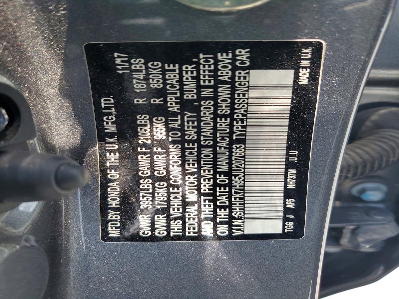 Продаж на аукціоні авто 2018 Honda Civic, vin: SHHFK7H95JU207663, номер лоту: 59655886