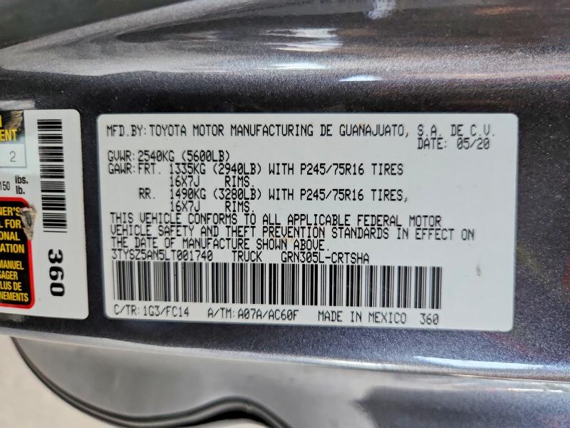 Aukcja sprzedaży 2020 Toyota Tacoma, vin: 3TYSZ5AN5LT001740, numer aukcji: 59931996