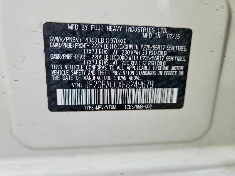 62964526 :رقم المزاد ، JF2GPACCXF8249679 vin ، 2015 Subaru Xv Crosstrek مزاد بيع