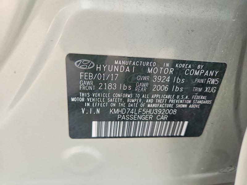 63226896 :رقم المزاد ، KMHD74LF5HU392008 vin ، 2017 Hyundai Elantra مزاد بيع