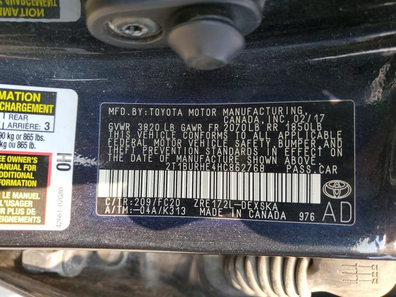 59399496 :رقم المزاد ، 2T1BURHE4HC862768 vin ، 2017 Toyota Corolla مزاد بيع