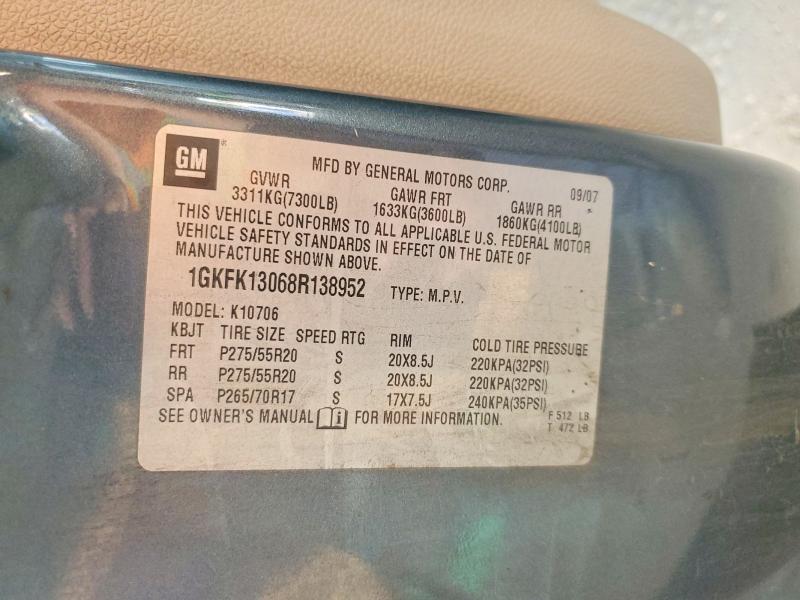 Aukcja sprzedaży 2008 Gmc Yukon, vin: 1GKFK13068R138952, numer aukcji: 63142416