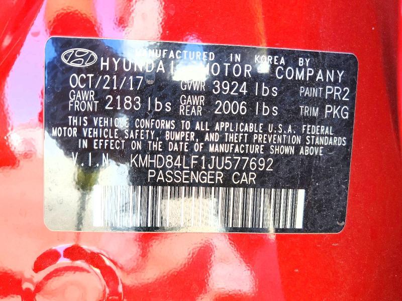 63382226 :رقم المزاد ، KMHD84LF1JU577692 vin ، 2018 Hyundai Elantra مزاد بيع