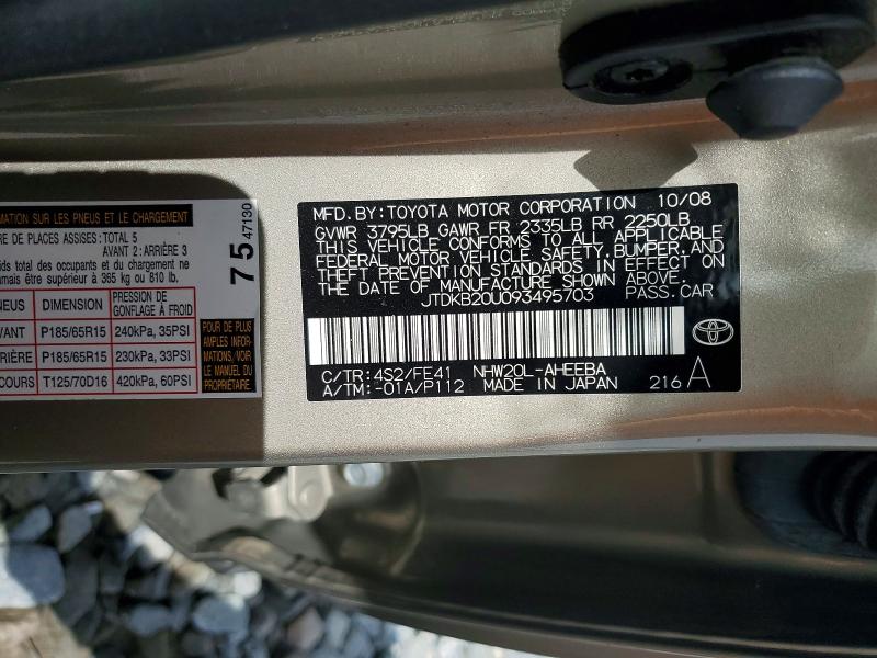 Aukcja sprzedaży 2009 Toyota Prius, vin: JTDKB20U093495703, numer aukcji: 61126496