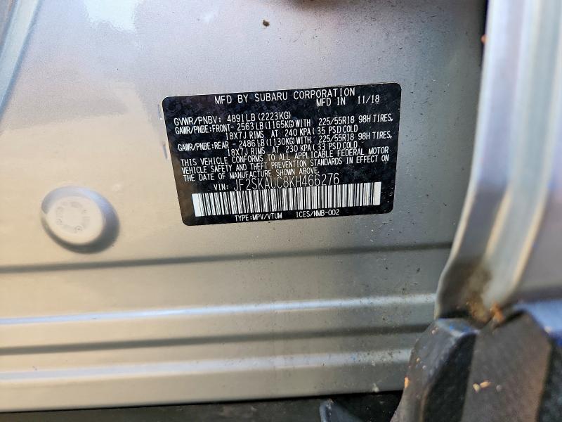60206766 :رقم المزاد ، JF2SKAUC8KH466276 vin ، 2019 Subaru Forester مزاد بيع