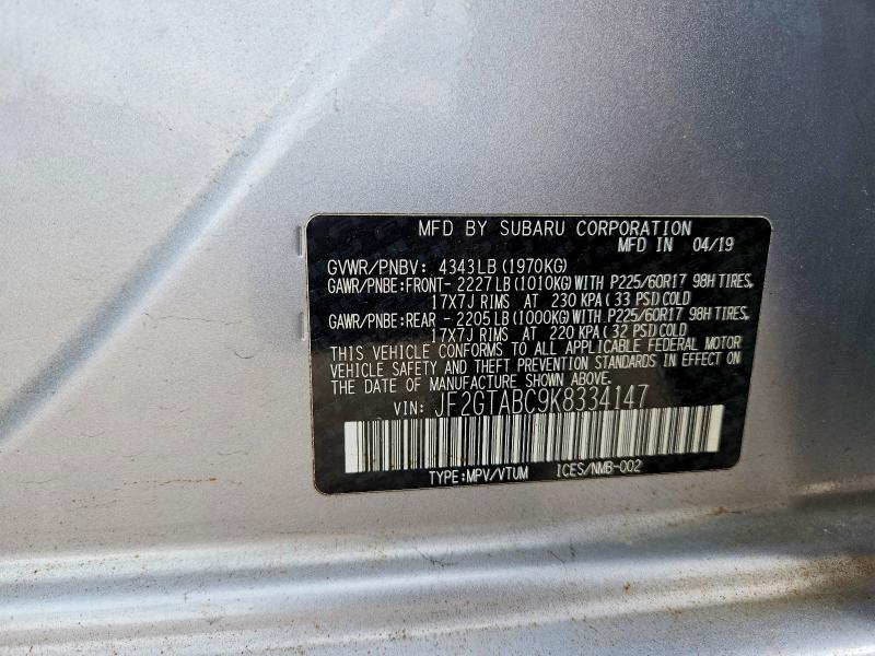 Продаж на аукціоні авто 2019 Subaru Crosstrek, vin: JF2GTABC9K8334147, номер лоту: 62336176