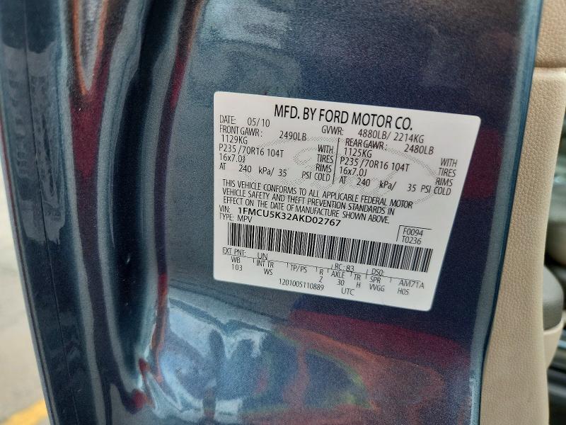 2010 Ford Escape მანქანა იყიდება აუქციონზე, vin: 1FMCU5K32AKD02767, აუქციონის ნომერი: 62472506