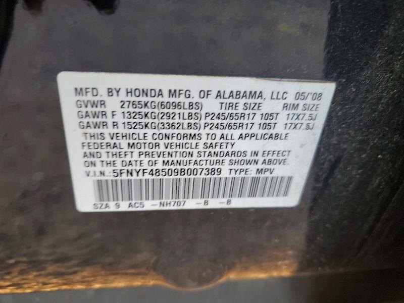 Продаж на аукціоні авто 2009 Honda Pilot, vin: 5FNYF48509B007389, номер лоту: 61059656