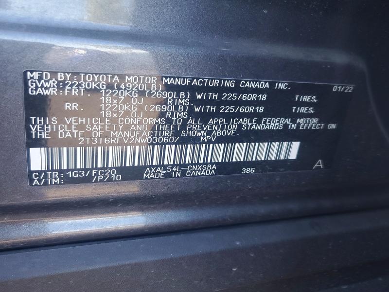 Aukcja sprzedaży 2022 Toyota Rav4, vin: 2T3T6RFV2NW030607, numer aukcji: 61316006