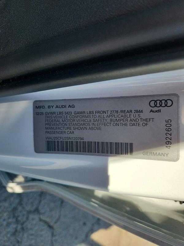 61235826 :رقم المزاد ، WAU25CFU2SN120794 vin ، 2025 Audi S5 مزاد بيع