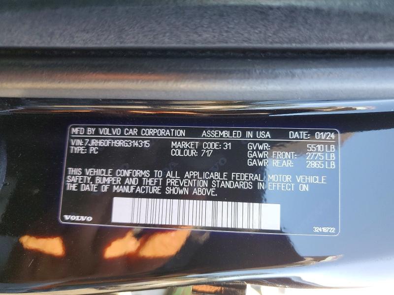 Продаж на аукціоні авто 2024 Volvo S60, vin: 7JRH60FH9RG314315, номер лоту: 62515186