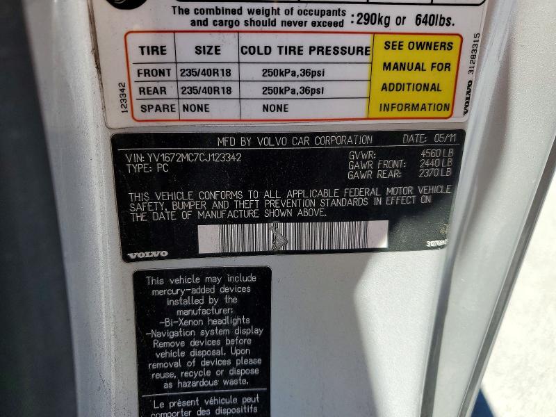 60194216 :رقم المزاد ، YV1672MC7CJ123342 vin ، 2012 Volvo C70 مزاد بيع
